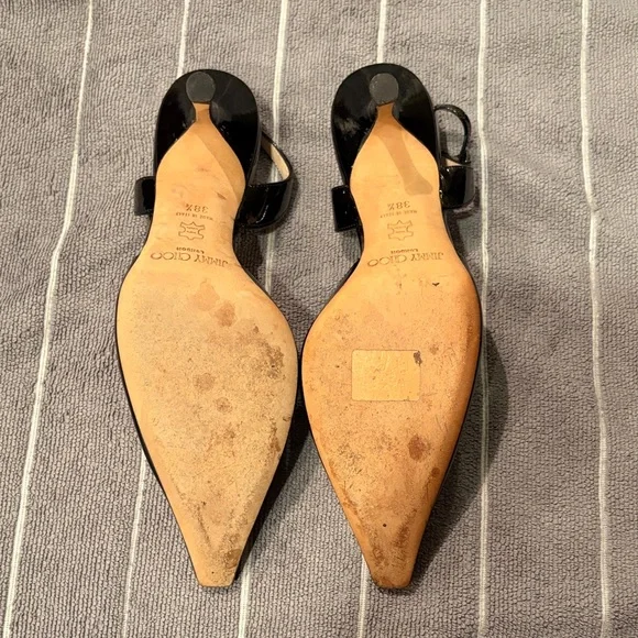 Jimmy Choo Black Patent Leather Pointed Toe slingback pump with bow accent - Picture 7 of 8